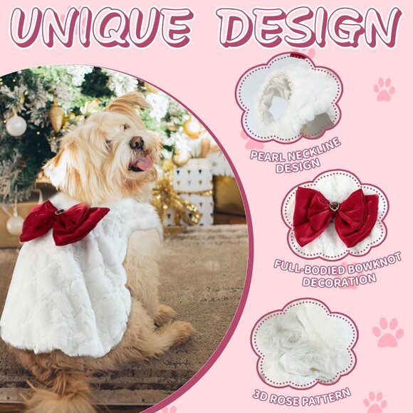 Small Dog Sweaters Dress for Dogs Girl,Faux Fur Cat Coat with Snap-on Closure fo - Picture 5 of 7